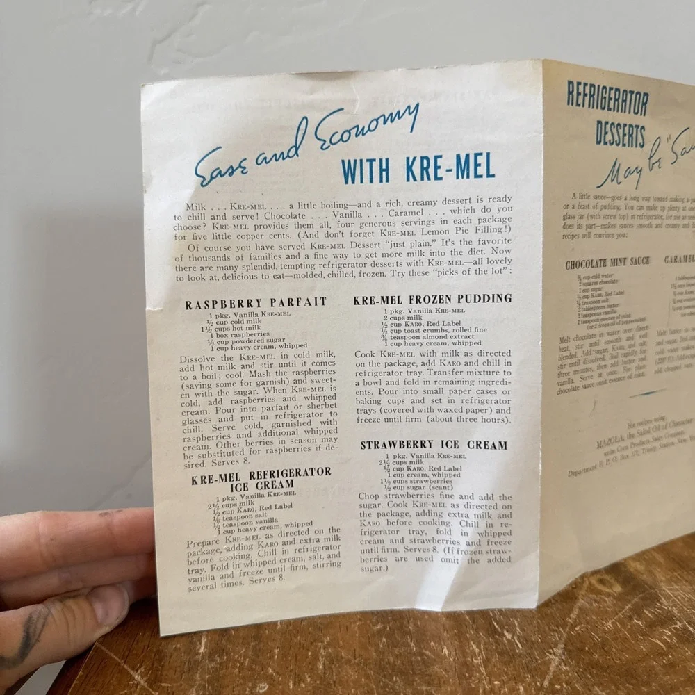 Refrigerator‎ Desserts Maybe Sauce-y! Recipe Pamphlet Ice Cream MAZOLA A-148-10